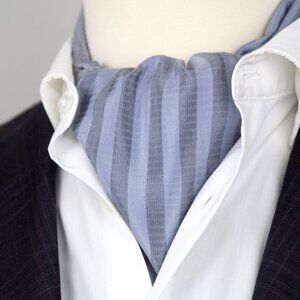 CAMELLUCCI Men's Cravat Ascot‎ Tie 100%silk Gift Box Striped Blue Navy A243